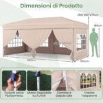 Costway Gazebo da esterno pieghevole con pareti laterali 6 sacchi di sabbia e borsa, Gazebo regolabile in altezza Beige - immagine 6