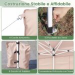 Costway Gazebo da esterno pieghevole con pareti laterali 6 sacchi di sabbia e borsa, Gazebo regolabile in altezza Beige - immagine 9