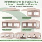 Costway Gazebo da esterno pieghevole con pareti laterali 6 sacchi di sabbia e borsa, Gazebo regolabile in altezza Beige - immagine 10