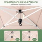 Costway Gazebo da esterno pieghevole con pareti laterali 6 sacchi di sabbia e borsa, Gazebo regolabile in altezza Beige - immagine 11