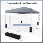 Costway Gazebo da esterno pieghevole regolabile in altezza, Gazebo pop up con 4 sacchi di sabbia e borsa da trasporto Grigio - immagine 6