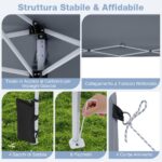 Costway Gazebo da esterno pieghevole regolabile in altezza, Gazebo pop up con 4 sacchi di sabbia e borsa da trasporto Grigio - immagine 7