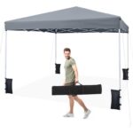 Costway Gazebo da esterno pieghevole regolabile in altezza, Gazebo pop up con 4 sacchi di sabbia e borsa da trasporto Grigio - immagine 5