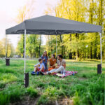 Costway Gazebo da esterno pieghevole regolabile in altezza, Gazebo pop up con 4 sacchi di sabbia e borsa da trasporto Grigio - immagine 3