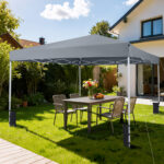 Costway Gazebo da esterno pieghevole regolabile in altezza, Gazebo pop up con 4 sacchi di sabbia e borsa da trasporto Grigio - immagine 4