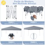 Costway Gazebo da esterno pieghevole regolabile in altezza, Gazebo pop up con 4 sacchi di sabbia e borsa da trasporto Grigio - immagine 11