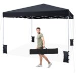 Costway Gazebo da esterno pieghevole regolabile in altezza, Gazebo pop up con 4 sacchi di sabbia e borsa da trasporto Nero - immagine 5