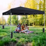 Costway Gazebo da esterno pieghevole regolabile in altezza, Gazebo pop up con 4 sacchi di sabbia e borsa da trasporto Nero - immagine 3