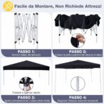 Costway Gazebo da esterno pieghevole regolabile in altezza, Gazebo pop up con 4 sacchi di sabbia e borsa da trasporto Nero - immagine 9