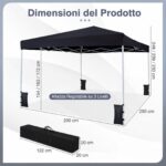 Costway Gazebo da esterno pieghevole regolabile in altezza, Gazebo pop up con 4 sacchi di sabbia e borsa da trasporto Nero - immagine 6