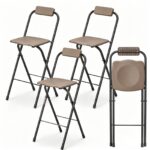 Costway Gazebo da esterno resistente per barbecue con tavolo da bar, Gazebo 4 ripiani in metallo 2 sgabelli pieghevoli per barbecue da cortile Marrone - immagine 7