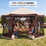 Costway Gazebo da giardino con telaio in fibra di vetro pareti in rete 2 borse e 11 picchetti, Gazebo da esterno pieghevole L - immagine 4