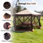 Costway Gazebo da giardino con telaio in fibra di vetro pareti in rete 2 borse e 11 picchetti, Gazebo da esterno pieghevole L - immagine 5
