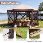 Costway Gazebo da giardino con telaio in fibra di vetro pareti in rete 2 borse e 11 picchetti, Gazebo da esterno pieghevole L - immagine 10