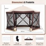 Costway Gazebo da giardino con telaio in fibra di vetro pareti in rete 2 borse e 11 picchetti, Gazebo da esterno pieghevole L - immagine 3