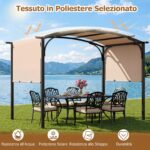 Costway Gazebo da giardino con tetto arcuato tettuccio scorrevole struttura metallica e 8 picchetti, Gazebo da esterno Beige - immagine 6