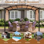 Costway Gazebo da giardino con tetto arcuato tettuccio scorrevole struttura metallica e 8 picchetti, Gazebo da esterno Beige - immagine 5