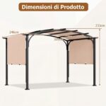 Costway Gazebo da giardino con tetto arcuato tettuccio scorrevole struttura metallica e 8 picchetti, Gazebo da esterno Beige - immagine 4