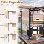 Costway Gazebo da giardino con tetto arcuato tettuccio scorrevole struttura metallica e 8 picchetti, Gazebo da esterno Beige - immagine 7