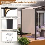 Costway Gazebo da giardino con tetto arcuato tettuccio scorrevole struttura metallica e 8 picchetti, Gazebo da esterno Beige - immagine 8