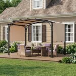 Costway Gazebo da giardino con tetto arcuato tettuccio scorrevole struttura metallica e 8 picchetti, Gazebo da esterno Beige - immagine 3