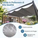 Costway Gazebo da giardino da esterno con 2 paraventi copertura avvolgibile struttura metallica, Gazebo con 8 picchetti per mercatini fiere e campeggio - immagine 7