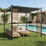 Costway Gazebo da giardino da esterno con 2 paraventi copertura avvolgibile struttura metallica, Gazebo con 8 picchetti per mercatini fiere e campeggio - immagine 3