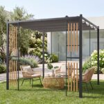 Costway Gazebo da giardino da esterno con 2 paraventi copertura avvolgibile struttura metallica, Gazebo con 8 picchetti per mercatini fiere e campeggio - immagine 4