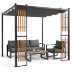 Costway Gazebo da giardino da esterno con 2 paraventi copertura avvolgibile struttura metallica, Gazebo con 8 picchetti per mercatini fiere e campeggio