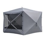Costway Gazebo da giardino pieghevole pareti laterali a zanzariera 2 finestre rete 2 porte, Tenda esagonale impermeabile per 10-12 persone - immagine 7
