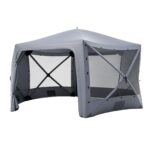 Costway Gazebo da giardino pieghevole pareti laterali a zanzariera 2 finestre rete 2 porte, Tenda esagonale impermeabile per 10-12 persone - immagine 6