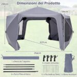 Costway Gazebo da giardino pieghevole pareti laterali a zanzariera 2 finestre rete 2 porte, Tenda esagonale impermeabile per 10-12 persone - immagine 8