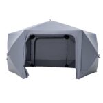 Costway Gazebo da giardino pieghevole pareti laterali a zanzariera 2 finestre rete 2 porte, Tenda esagonale impermeabile per 10-12 persone - immagine 5