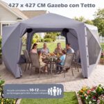 Costway Gazebo da giardino pieghevole pareti laterali a zanzariera 2 finestre rete 2 porte, Tenda esagonale impermeabile per 10-12 persone - immagine 9