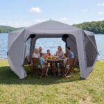 Costway Gazebo da giardino pieghevole pareti laterali a zanzariera 2 finestre rete 2 porte, Tenda esagonale impermeabile per 10-12 persone - immagine 4