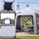 Costway Gazebo da giardino pieghevole pareti laterali a zanzariera 2 finestre rete 2 porte, Tenda esagonale impermeabile per 10-12 persone - immagine 12