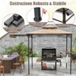 Costway Gazebo per barbecue con tendalino laterale tetto a 2 livelli 2 ripiani laterali, Rifugio per barbecue Beige - immagine 7