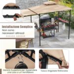 Costway Gazebo per barbecue con tendalino laterale tetto a 2 livelli 2 ripiani laterali, Rifugio per barbecue Beige - immagine 9