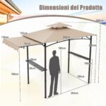 Costway Gazebo per barbecue con tendalino laterale tetto a 2 livelli 2 ripiani laterali, Rifugio per barbecue Beige - immagine 5