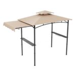 Costway Gazebo per barbecue con tendalino laterale tetto a 2 livelli 2 ripiani laterali, Rifugio per barbecue Beige - immagine 4