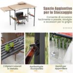 Costway Gazebo per barbecue con tendalino laterale tetto a 2 livelli 2 ripiani laterali, Rifugio per barbecue Beige - immagine 6