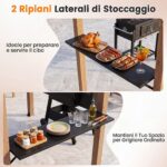 Costway Gazebo per barbecue gazebo da giardino in legno di abete resistente 2 ripiani laterali portaoggetti, Tettoia inclinata in metallo pergola bbq per terrazzo e patio - immagine 8