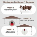 Costway Gazebo pieghevole 3x3 con struttura metallica borsa per trasporto, Gazebo da esterno pop-up per mercatini campeggio Marrone - immagine 7