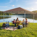 Costway Gazebo pieghevole 3x3 con struttura metallica borsa per trasporto, Gazebo da esterno pop-up per mercatini campeggio Marrone - immagine 2