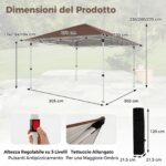 Costway Gazebo pieghevole 3x3 con struttura metallica borsa per trasporto, Gazebo da esterno pop-up per mercatini campeggio Marrone - immagine 5