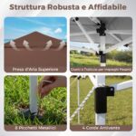 Costway Gazebo pieghevole 3x3 con struttura metallica borsa per trasporto, Gazebo da esterno pop-up per mercatini campeggio Marrone - immagine 10