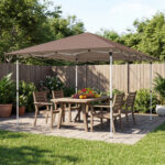 Costway Gazebo pieghevole 3x3 con struttura metallica borsa per trasporto, Gazebo da esterno pop-up per mercatini campeggio Marrone - immagine 3