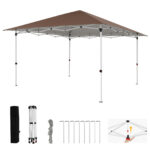 Costway Gazebo pieghevole 3x3 con struttura metallica borsa per trasporto, Gazebo da esterno pop-up per mercatini campeggio Marrone