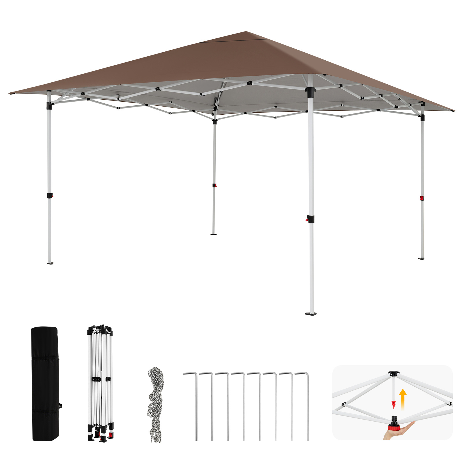 Gazebo-pieghevole-3x3-con-struttura-metallica-borsa-per-trasporto-mediaId103801480-1775714874.jpg Costway Gazebo pieghevole 3x3 con struttura metallica borsa per trasporto, Gazebo da esterno pop-up per mercatini campeggio Marrone - immagine 1