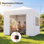 Costway Gazebo pieghevole da esterno con parete laterale rimovibili, Tendone da giardino in tessuto oxford Bianco - immagine 9